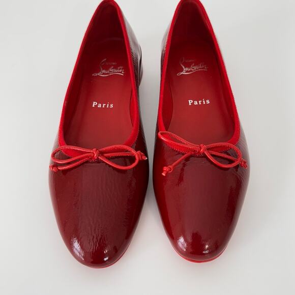 Christian Louboutin Sweetie Jane Flat Ballet Shoes Patent Leather Loubi Red 37.5 - Picture 5 of 14